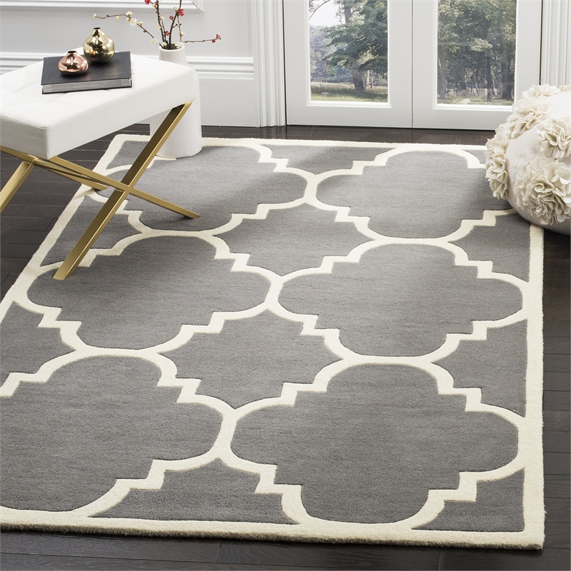 Safavieh Chatham 8' X 10' Wool Hand Tufted Rug In Dark Gray And Ivory