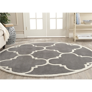 Safavieh Chatham 4' X 4' Round Wool Hand Tufted Rug In Dark Gray And Ivory