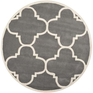 Safavieh Chatham 5' X 5' Round Wool Hand Tufted Rug In Dark Gray And Ivory