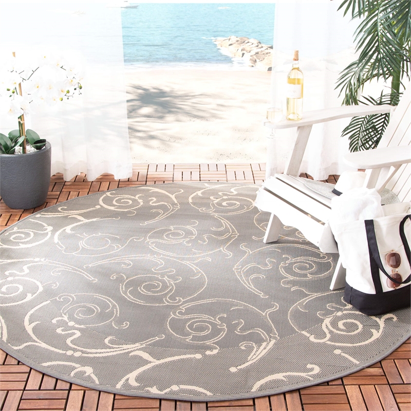 Safavieh Courtyard Grey Indoor Outdoor Rug - Round 7'10