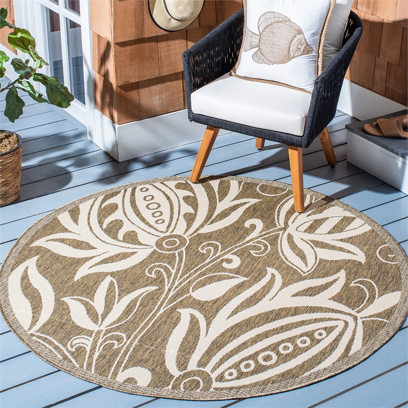 Safavieh Courtyard Brown Indoor Outdoor Rug - Round 7'10