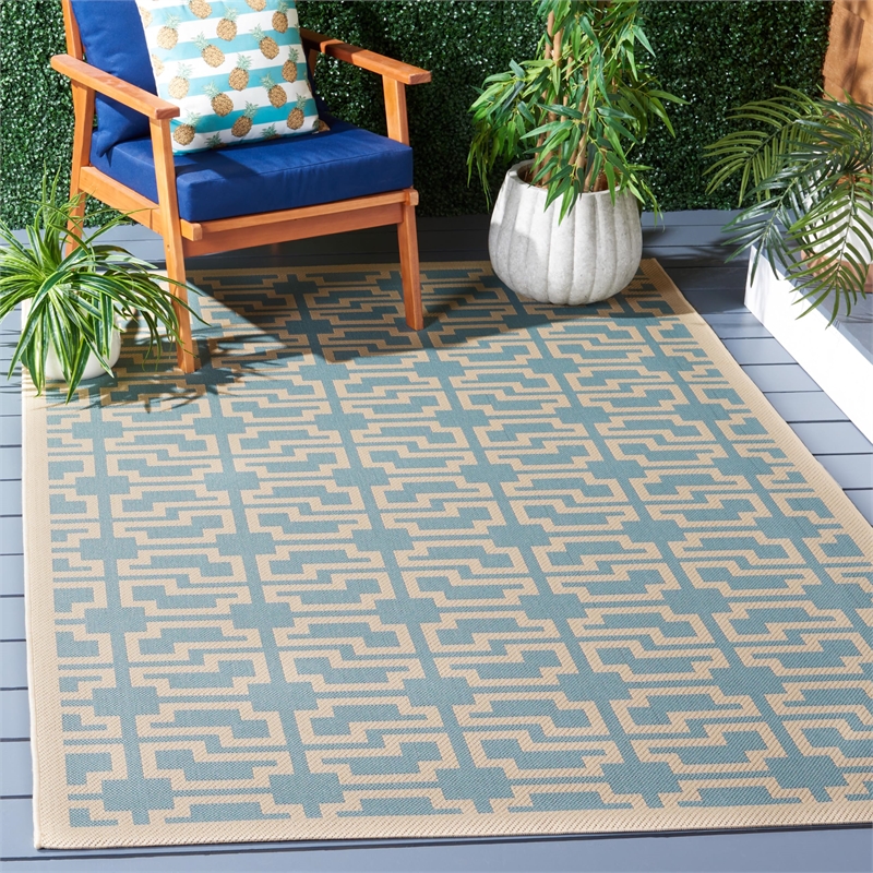 Safavieh Courtyard Aqua Indoor Outdoor Rug - 5'3