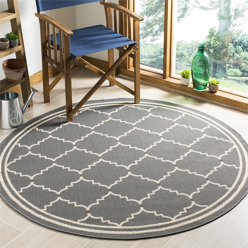 Safavieh Courtyard Grey Indoor Outdoor Rug - Round 6'7