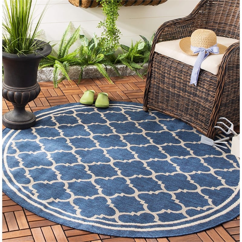 Safavieh Courtyard Navy Indoor Outdoor Rug - Round 7'10