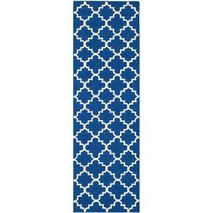 Safavieh Dhurries 2'-6&quot x 10'-0&quot Wool Hand Woven Flat Weave Rug in Navy/Ivory