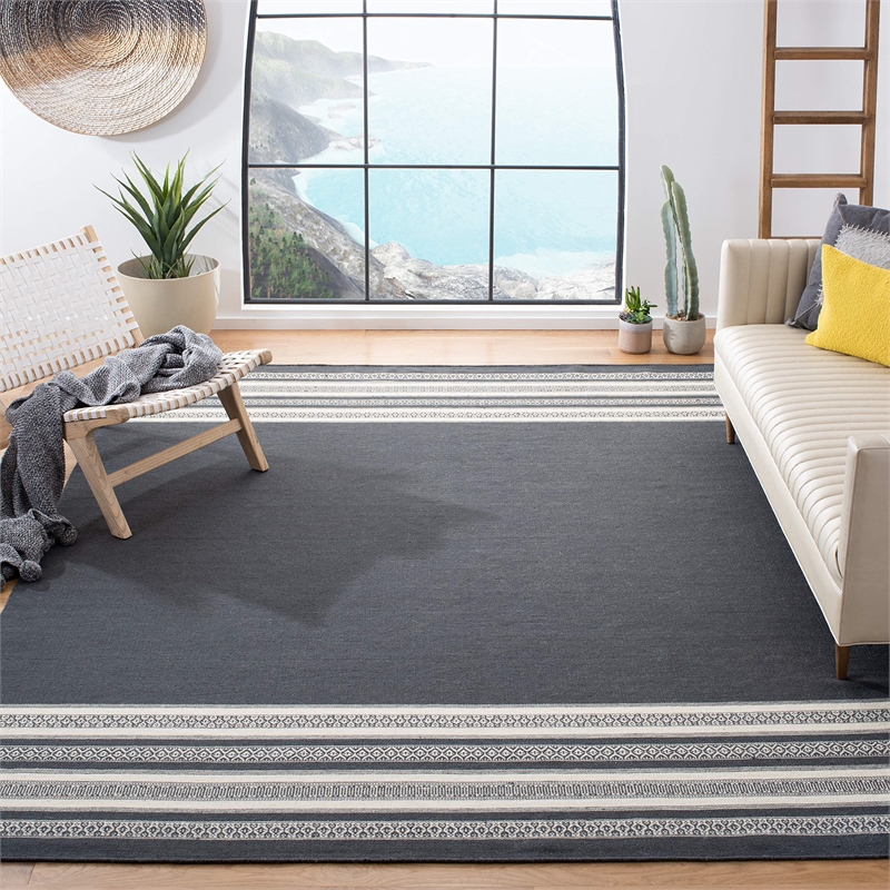 Safavieh Dhurries Dark Grey Contemporary Rug - 8' x 10'