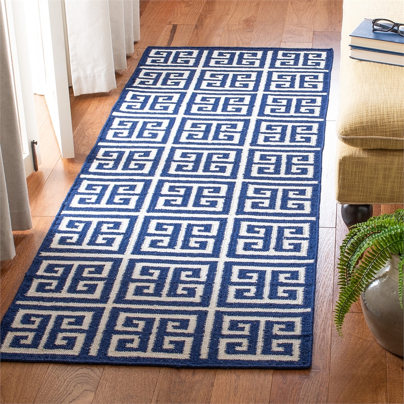 Safavieh Dhurries Navy Contemporary Rug - Runner 2'6