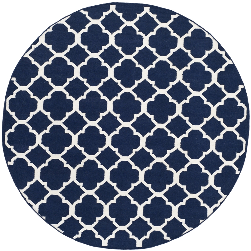 Safavieh Dhurries Navy Contemporary Rug - Round 7'