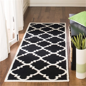 Safavieh Dhurries Black Contemporary Rug - Runner 2'6&quot x 8'
