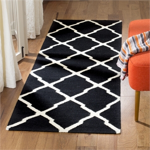 Safavieh Dhurries Black Contemporary Rug - Runner 2'6&quot x 8'