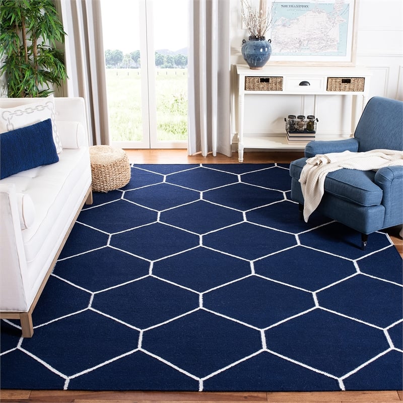 Safavieh Dhurries Navy Contemporary Rug - 9' x 12'