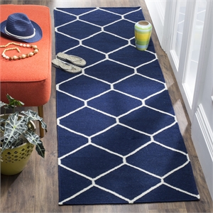 Safavieh Dhurries Navy Contemporary Rug - Runner 2'6&quot x 8'