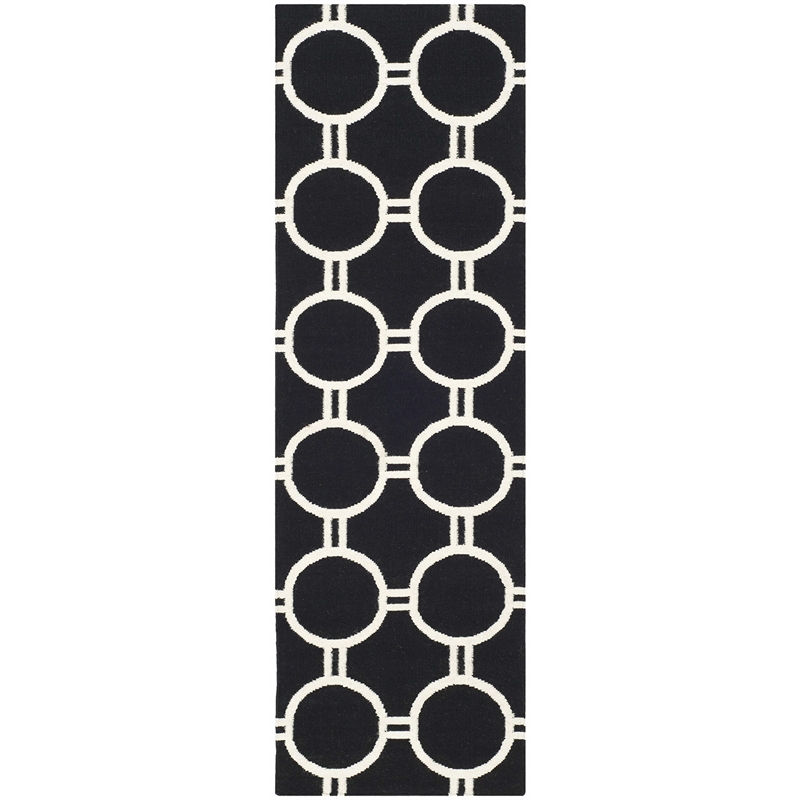 Safavieh Dhurries Black Contemporary Rug - Runner 2'6