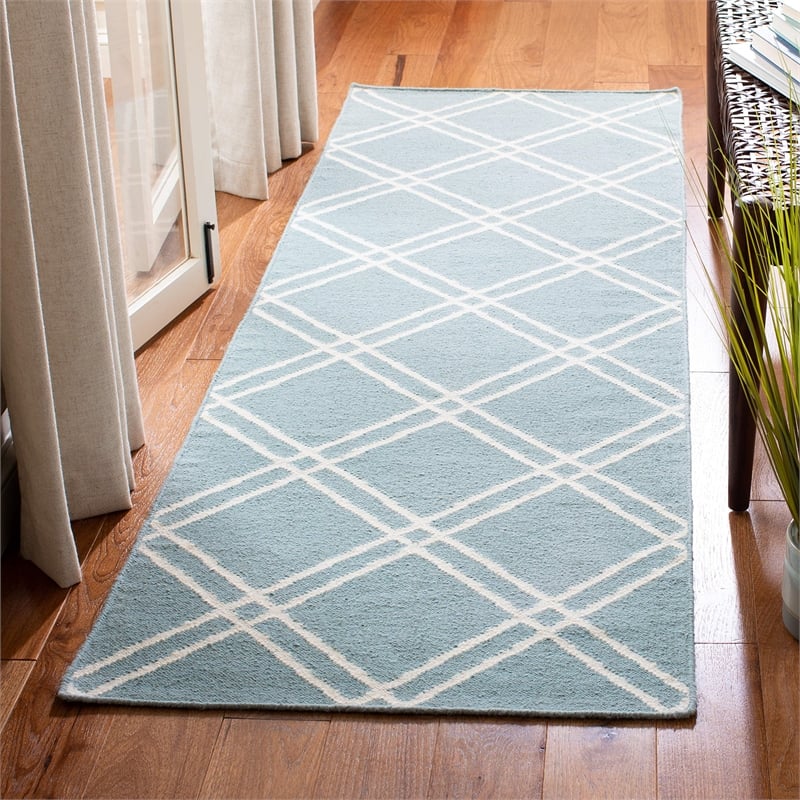 Safavieh Dhurries Light Blue Contemporary Rug - Runner 2'6