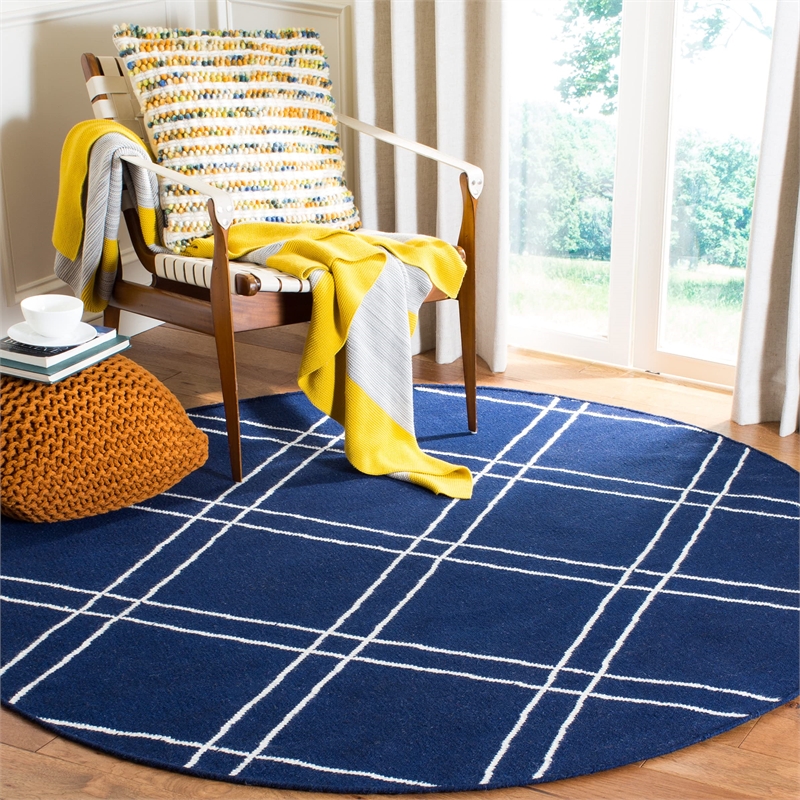Safavieh Dhurries Navy Contemporary Rug - Round 6'