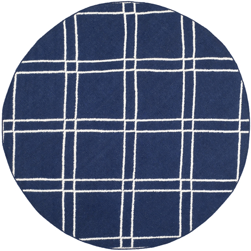 Safavieh Dhurries Navy Contemporary Rug - Round 6'