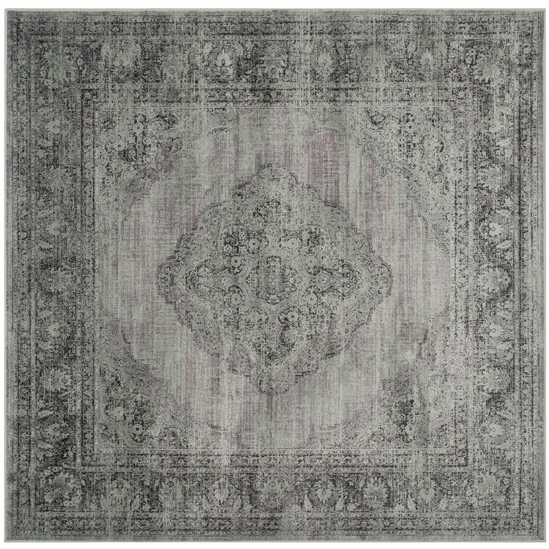 Safavieh Vintage 8' X 8' Square Polyester Power Loomed Rug In Light Blue
