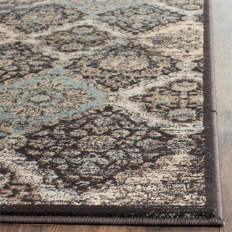 Safavieh Vintage 8' X 11' Power Loomed Rug In Black And Light Blue