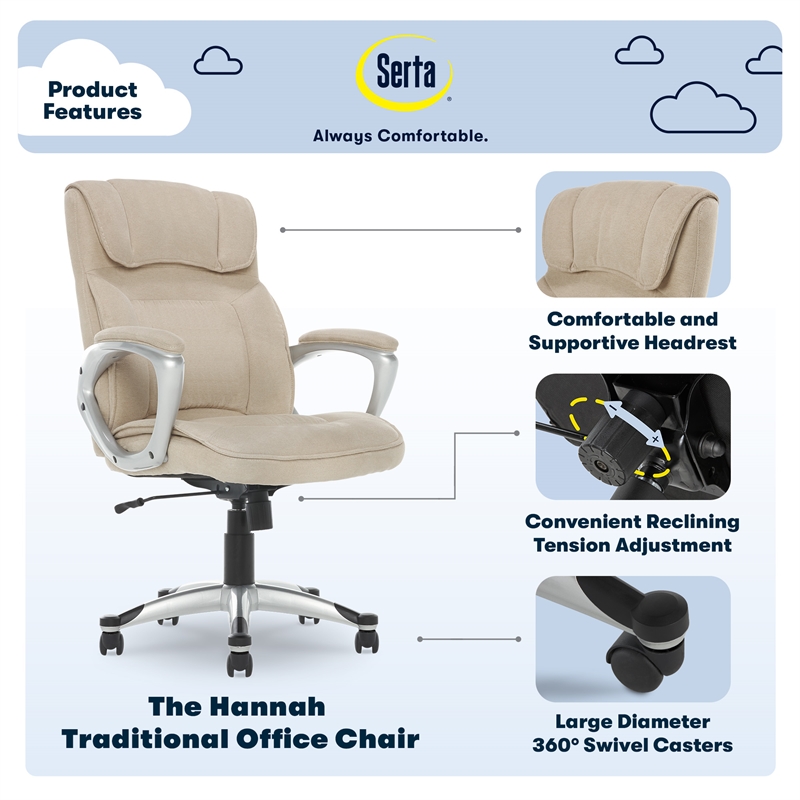 Serta Hannah Office Chair in Fawn Tan Linen Metallic Finish