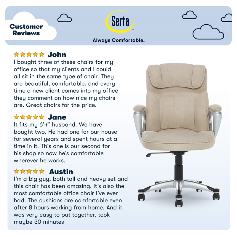 Serta Hannah Office Chair in Fawn Tan Linen Metallic Finish