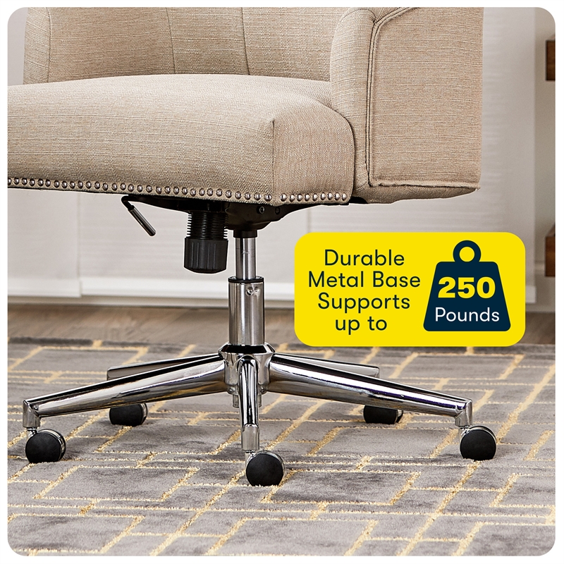 Serta Leighton Home Office Desk Chair Chrome Nailheads Twill Fabric Beige