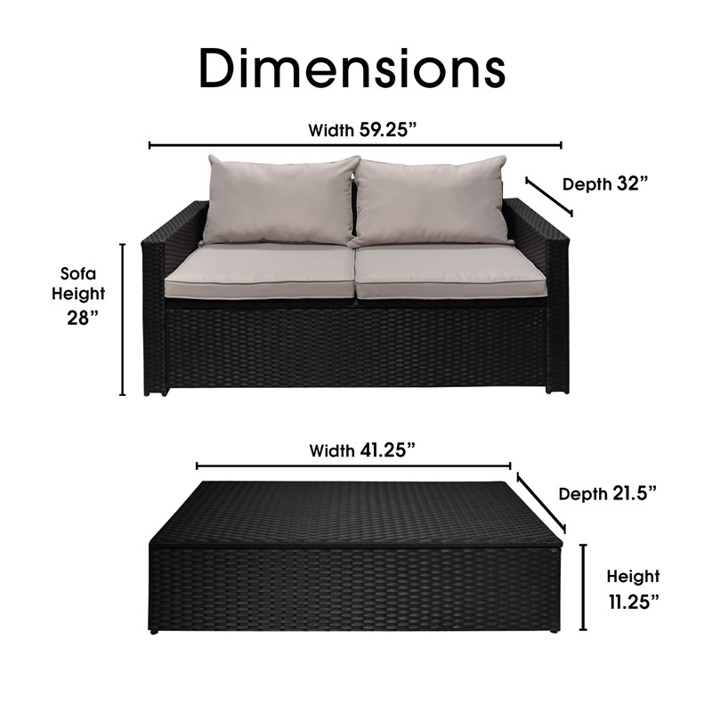 Serta Laguna 2 Piece Wicker Patio Sofa Set in Black
