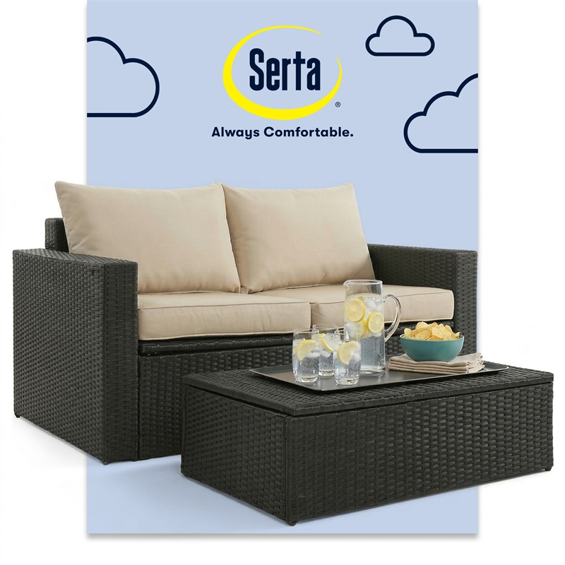 Serta Laguna 2 Piece Wicker Patio Sofa Set in Black