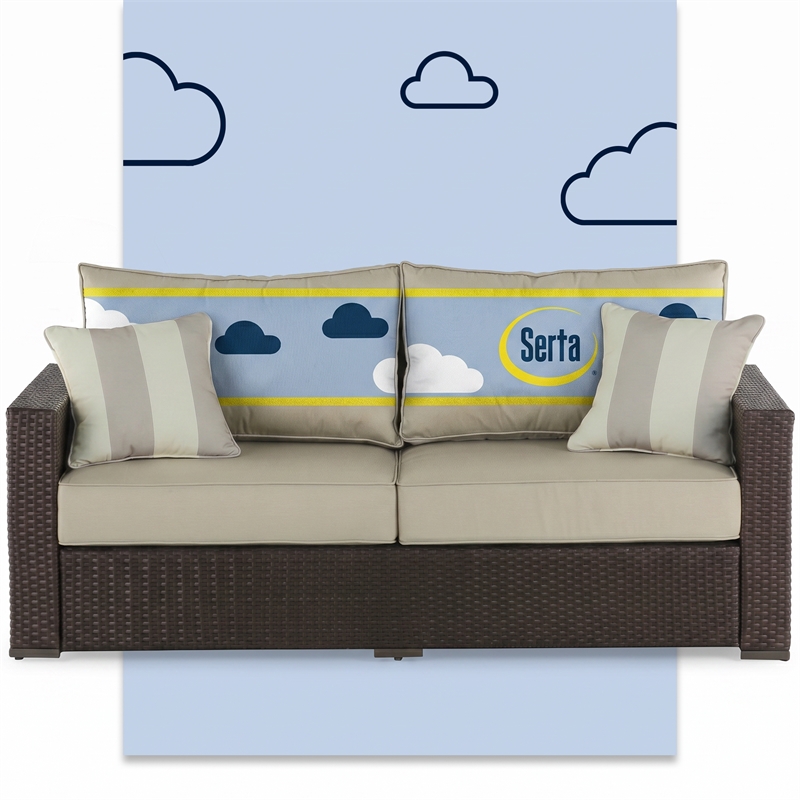 Serta Laguna Wicker Patio Sofa with Cushions in Brown