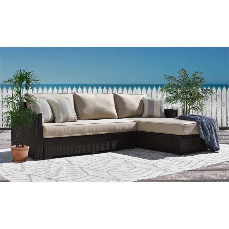 Serta Laguna Wicker Patio Storage Sectional with Cushions in Brown