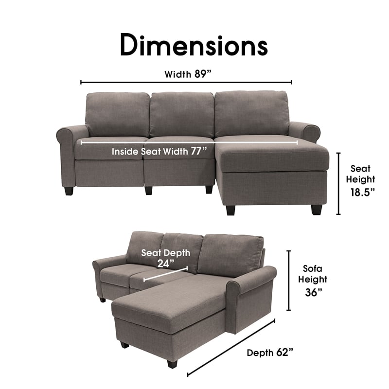 Serta Copenhagen Reclining Sectional Sofa with Right Storage Chaise Gray