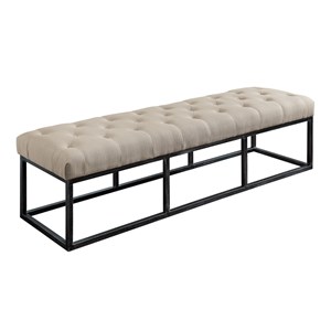 Finch Danes Tufted Bench with Iron Legs 72.5&quot Padded Upholstery Ivory White