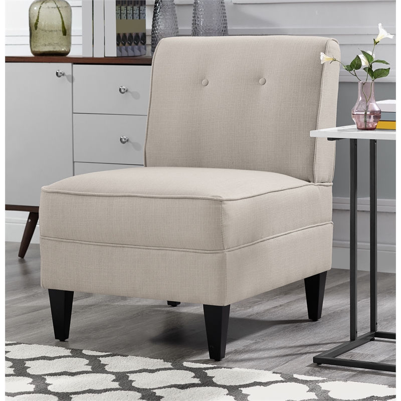 Serta Copenhagen Modern Accent Chair Button Tufted Backrest Woven Fabric Cream