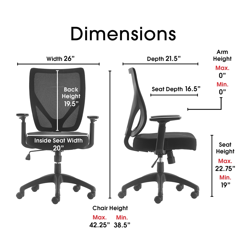 Serta Works Production Jet Black Mesh Office Chair with Nylon Base
