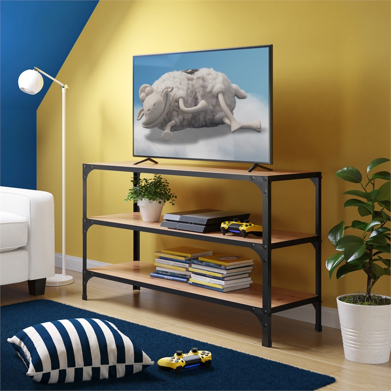 Serta Overland Media Shelf Wood and Black Metal