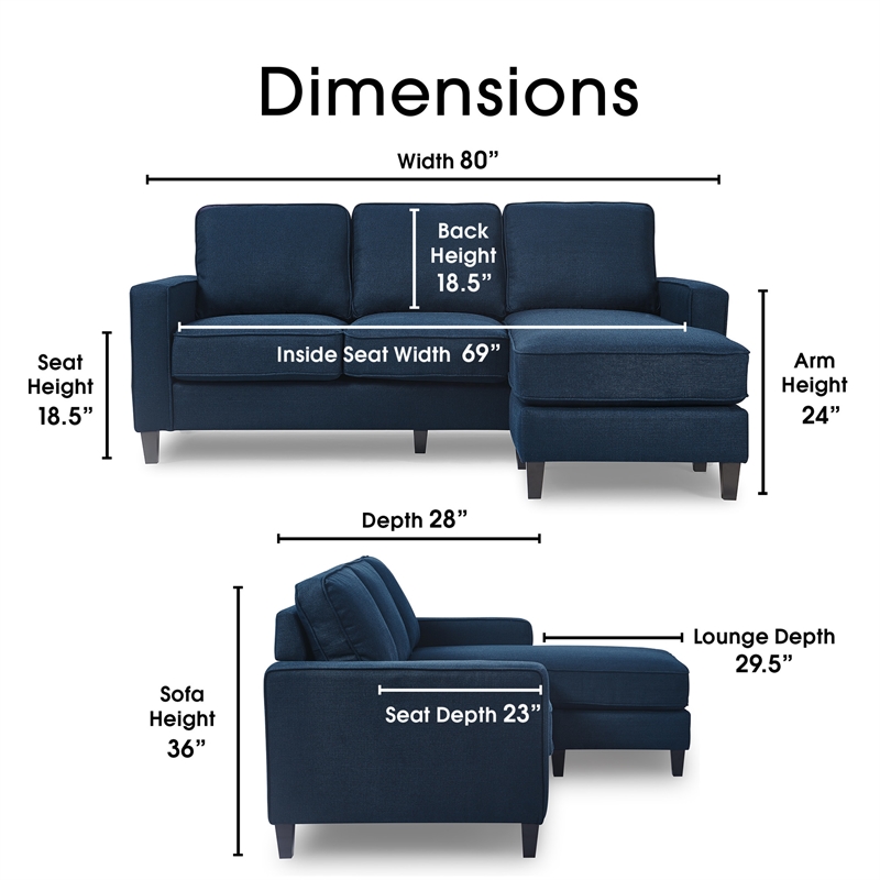 Serta Harmon Square Arm Sectional Navy Blue