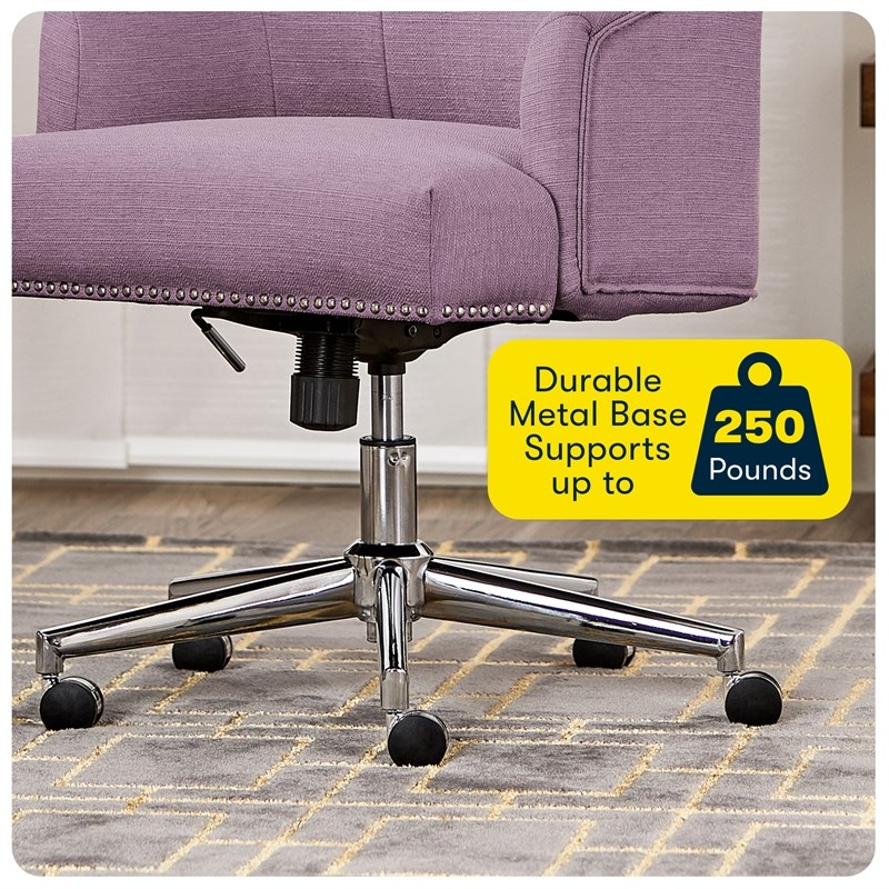 Serta Leighton Home Office Desk Chair Chrome Nailheads Twill Fabric Lilac Purple