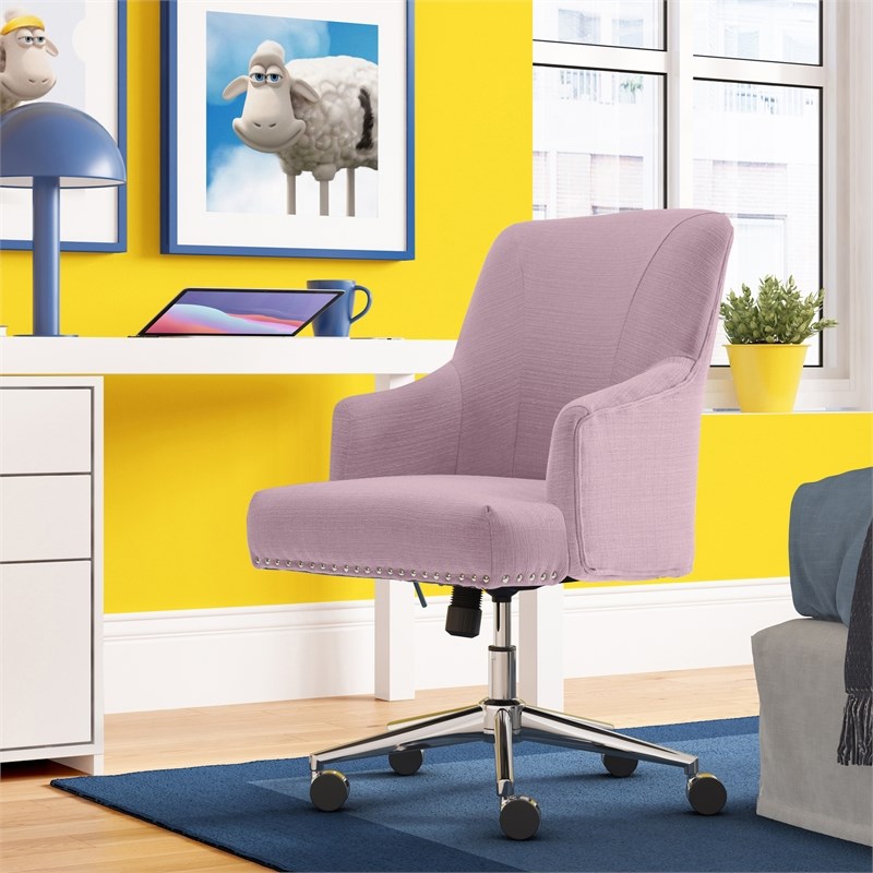 Serta Leighton Home Office Desk Chair Chrome Nailheads Twill Fabric Lilac Purple