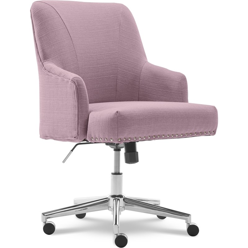 Serta Leighton Home Office Desk Chair Chrome Nailheads Twill Fabric Lilac Purple