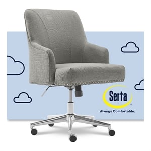 Serta Leighton Home Office Desk Chair Chrome Nailheads Twill Fabric Medium Gray