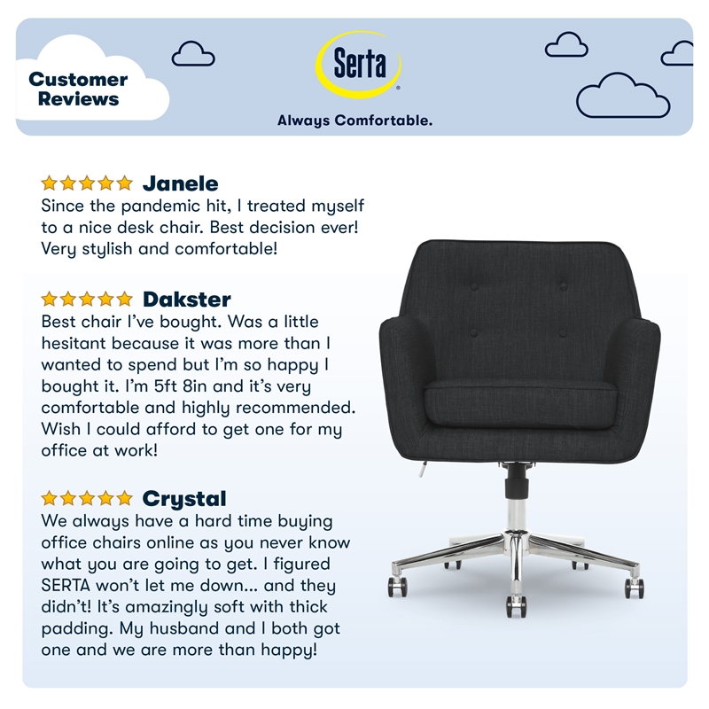 Serta Ashland Home Office Desk Chair Memory Foam Cushion Charcoal Twill Fabric