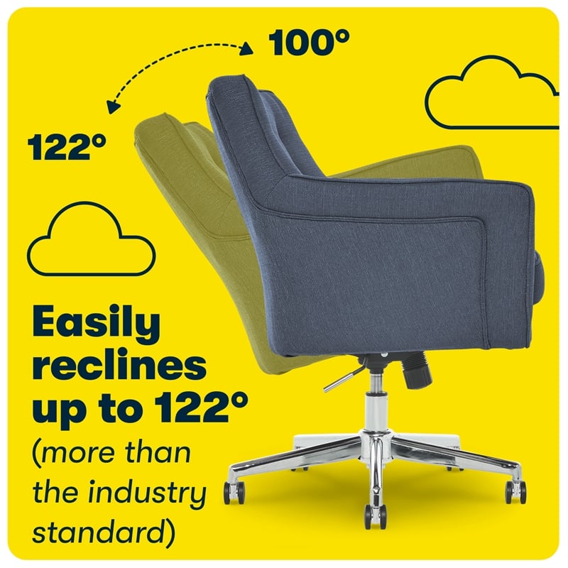 Serta Ashland Home Office Desk Chair Memory Foam Cushion Blue Twill Fabric