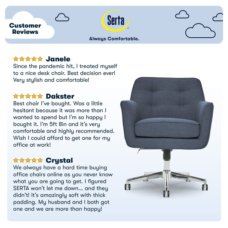 Serta Ashland Home Office Desk Chair Memory Foam Cushion Blue Twill Fabric