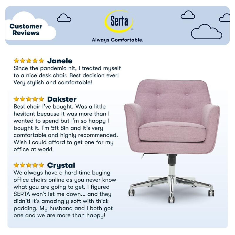 Serta Ashland Home Office Desk Chair Memory Foam Cushion Lilac Twill Fabric