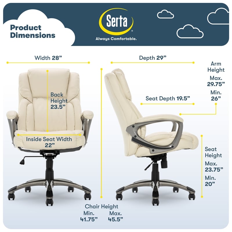Serta Garret Executive Office Chair Bonded Leather Ivory White