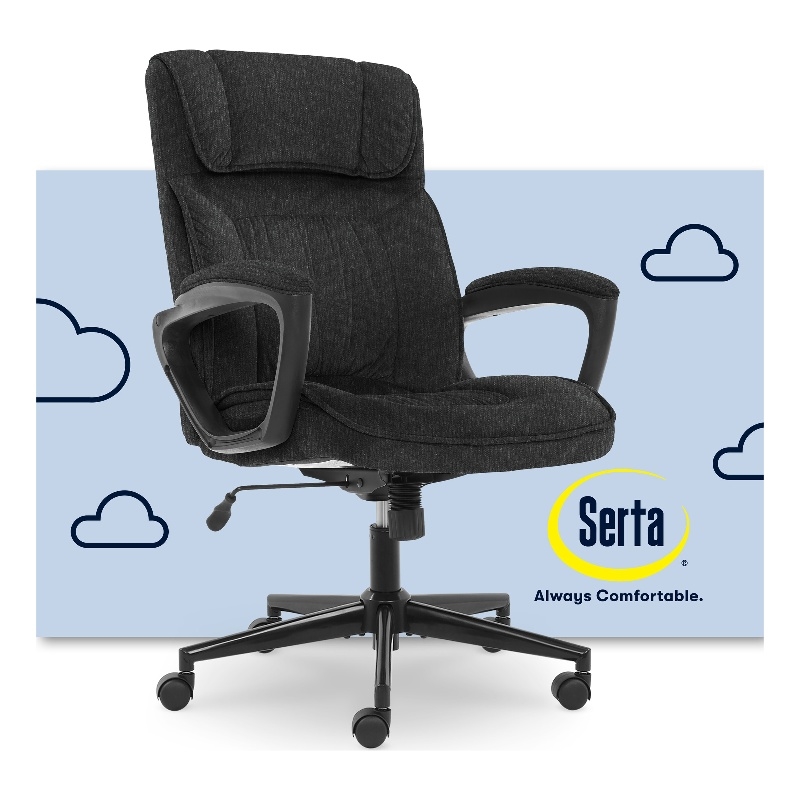 Serta Hannah Microfiber Office Chair with Headrest Pillow Charcoal Gray