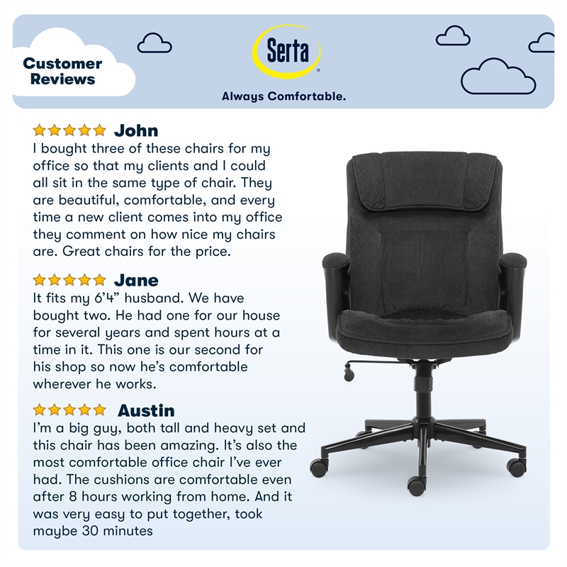 Serta Hannah Microfiber Office Chair with Headrest Pillow Charcoal Gray