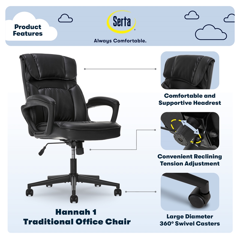 Serta Hannah Office Chair Black Bonded Leather