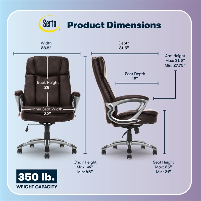 Serta Fairbanks Big and Tall Executive Office Chair Chestnut Bonded Leather