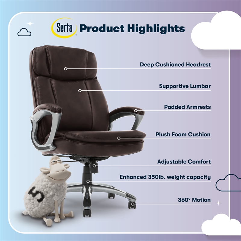 Serta Fairbanks Big and Tall Executive Office Chair Chestnut Bonded Leather