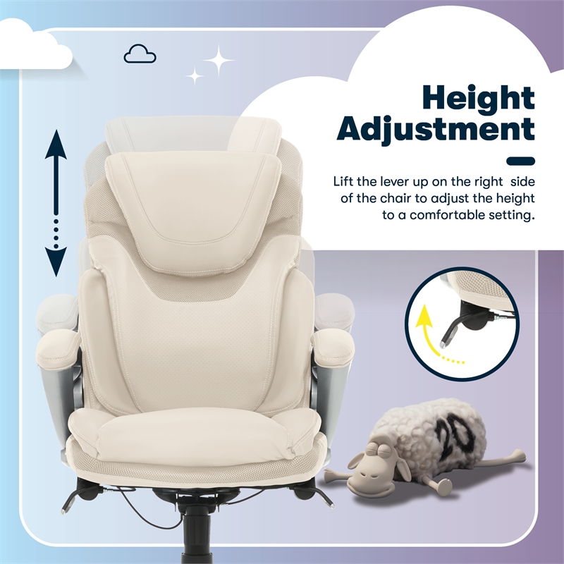 Serta Bryce Office Chair Patented AIR Lumbar Technology Bonded Leather Cream